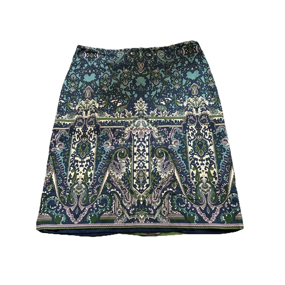 Talbots Pencil Skirt Size‎ 6P Petite Turquoise Blue Purple Green Paisley Print